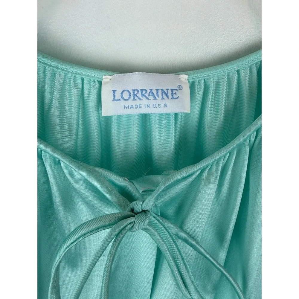 Vintage Lorraine Nightgown Robe Womens Small Button Mint Green Satin USA